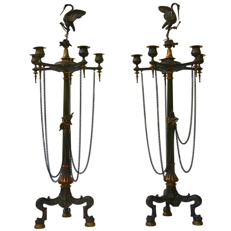 Pair of Bronze Greek Revival FiveLight Candelabra For Sale at 1stDibs