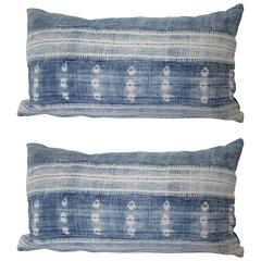 Pair of Antique African Mud Cloth Lumbar Pillows with Down