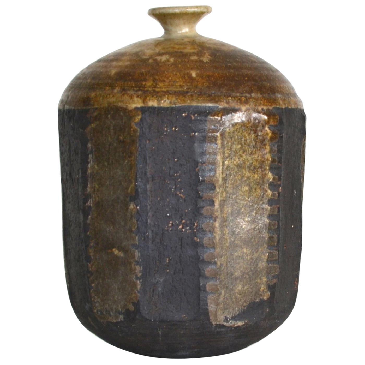 Midcentury Hand Thrown Jar Form Ceramic Vase For Sale