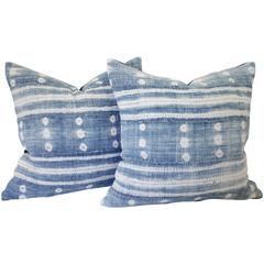 Vintage Pair of African Mud Cloth Indigo Pillows