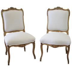 19th Century French Gilt Louis XV Style Pair of Side Chairs