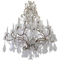 Antique Italian Eighteen-Light Bronze and Crystal Chandelier