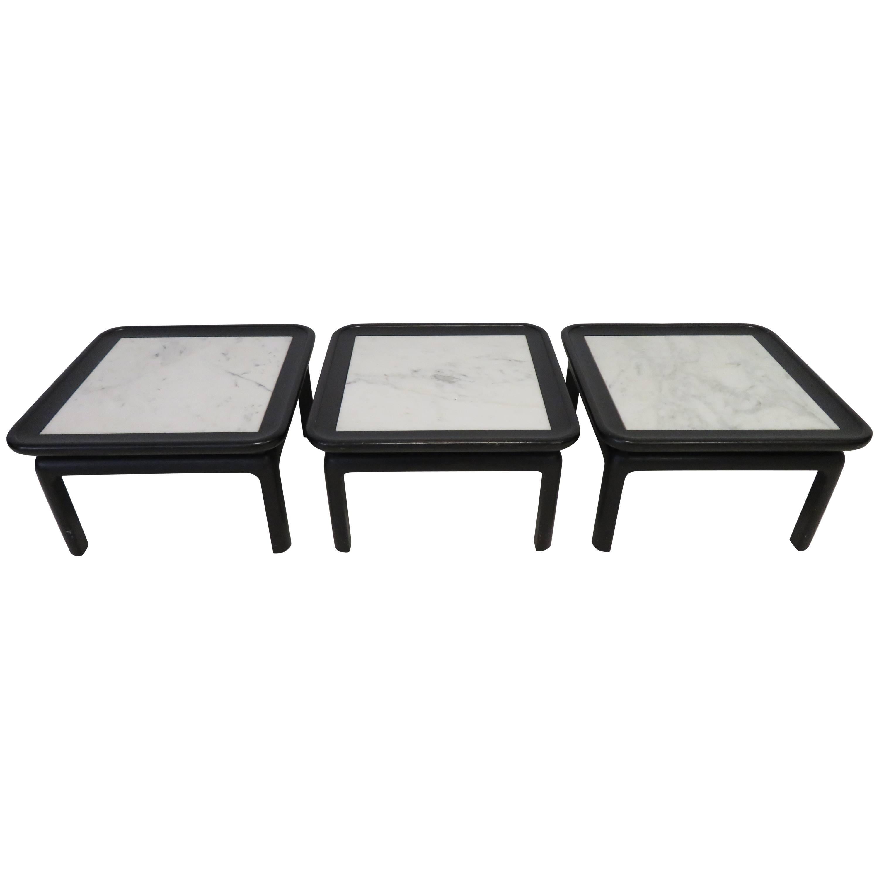 Stunning Set of Three Harvey Probber Style Marble Side Tables Mid-Century Modern