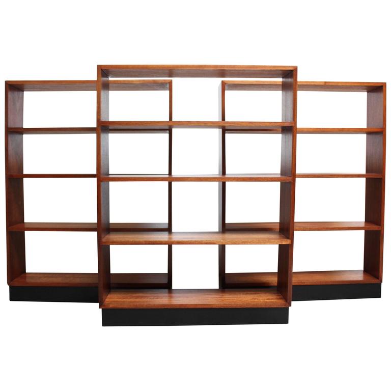 MidCentury Custom Mahogany Book Shelves with Ebonized Plinth Bases For