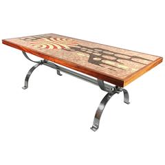 Artisan Mosaic Tile and Chromed Steel Coffee Table, Germany, 1970s