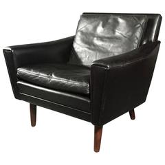Georg Thams Black Leather and Rosewood Lounge Chair, Denmark, 1964