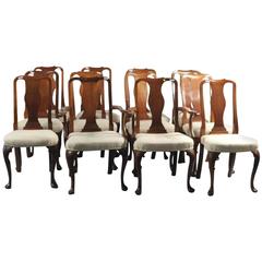 Set of 12 Classic Queen Anne Style Mahogany Dining Chairs