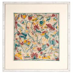 Pictorial Southern California Tourist Scarf Circa 1940 Framed Wall Art