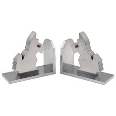 French Art Deco Aluminum Cubist Scottie Dog Figural Bookends, circa 1930s 1