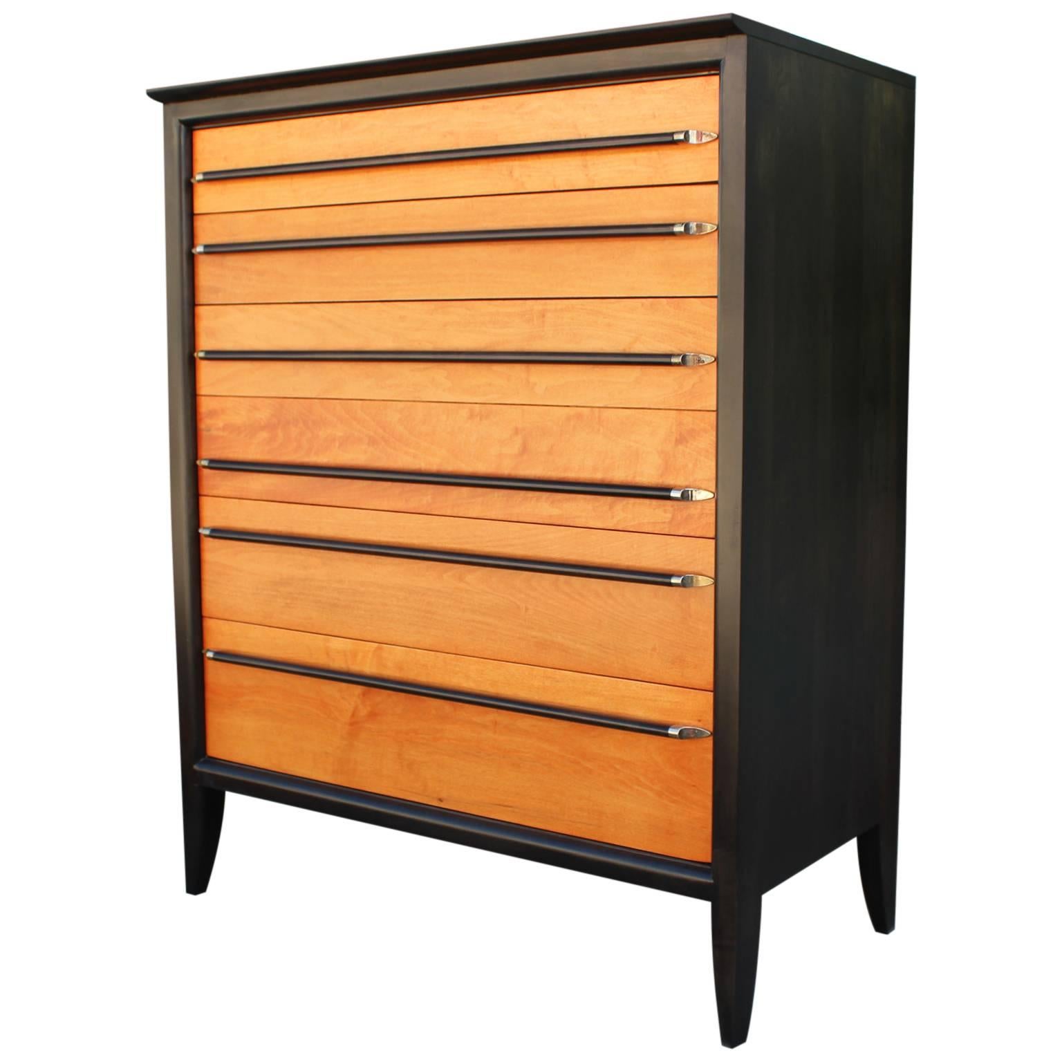 Sleek Two-Tone Clean Lined Ebony Dresser or Chest