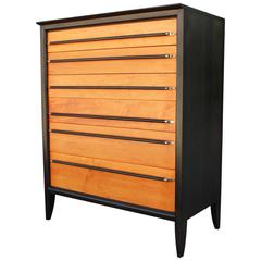 Vintage Sleek Two-Tone Clean Lined Ebony Dresser or Chest