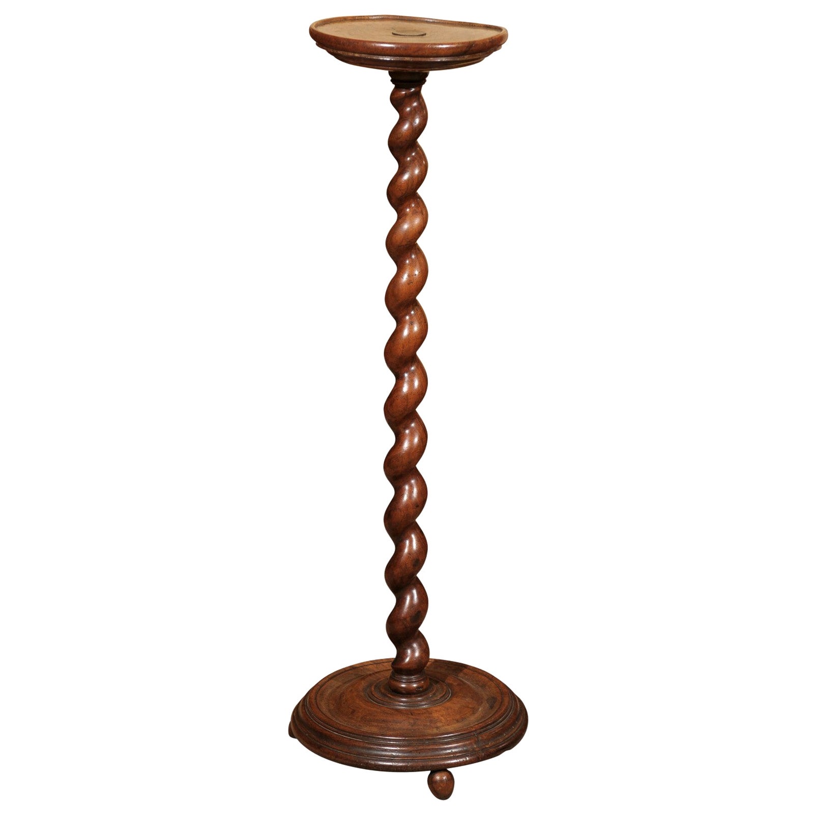 18th Century Walnut Baroque Style Candlestand/ Gueridon with Barley Twist Base For Sale