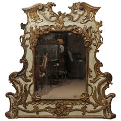 Carved 18th Century Venetian Painted and Parcel Gilt Mirror, Rococo Period