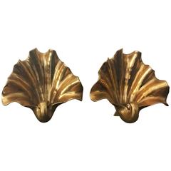 Pair of Brass Clam Shell Candle Scones