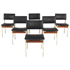 Set of Six Midcentury Chrome / Teak / Faux Leather Dining Chairs, 1960s Set of Six Midcentury Chrome / Teak / Faux Leather Dining Chairs, 1960s