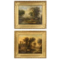 19th Century Pair of French Paintings Oil on Canvas