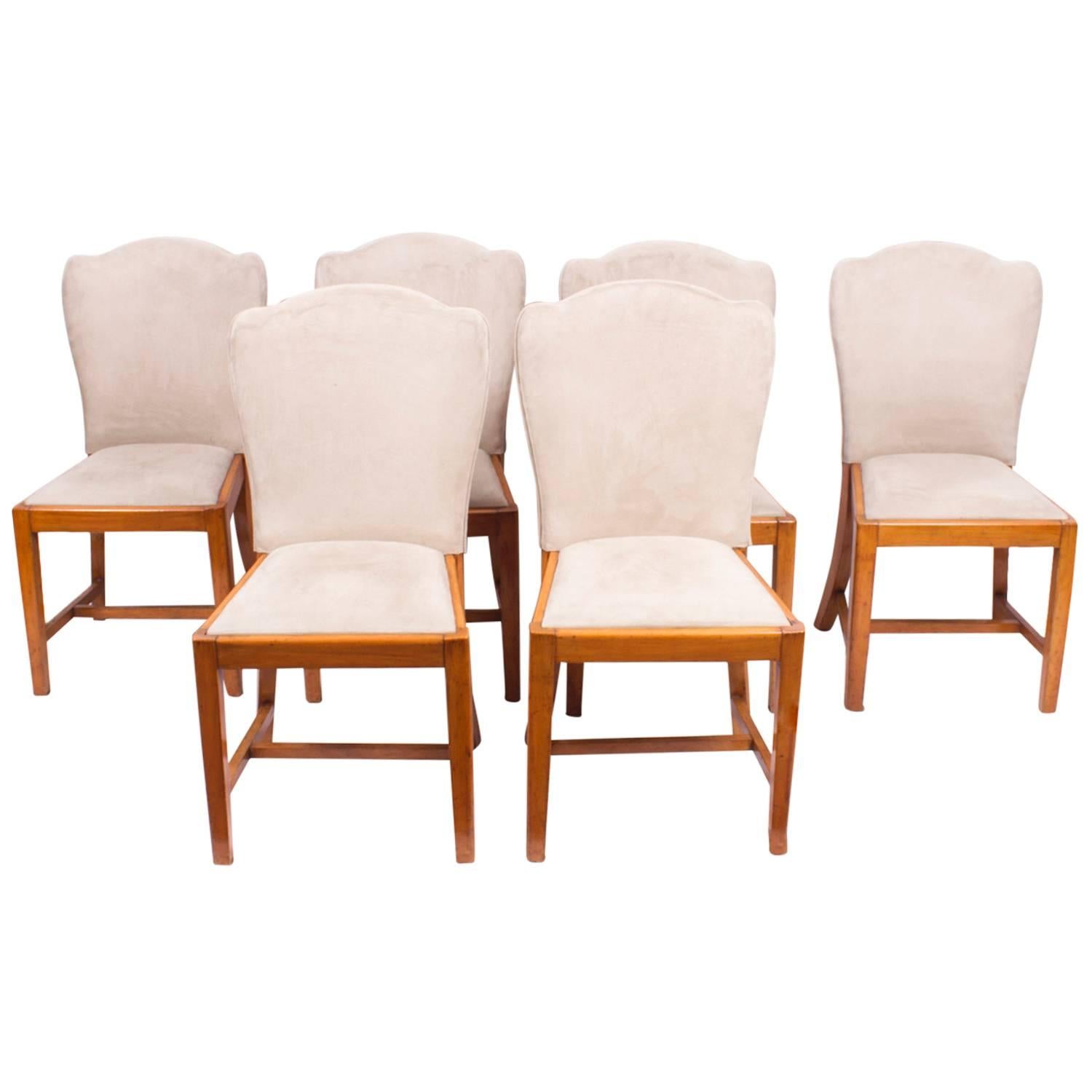 1930s Set of Six Walnut Art Deco Dining Chairs Epstein