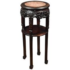 Tall 19th Century Chinese Circular Marble-Top Hardwood Stand