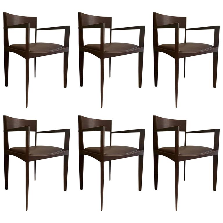 Set of Six Dark Brown Italian Dining Chairs For Sale at 1stdibs