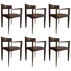 Set of Six Dark Brown Italian Dining Chairs 1