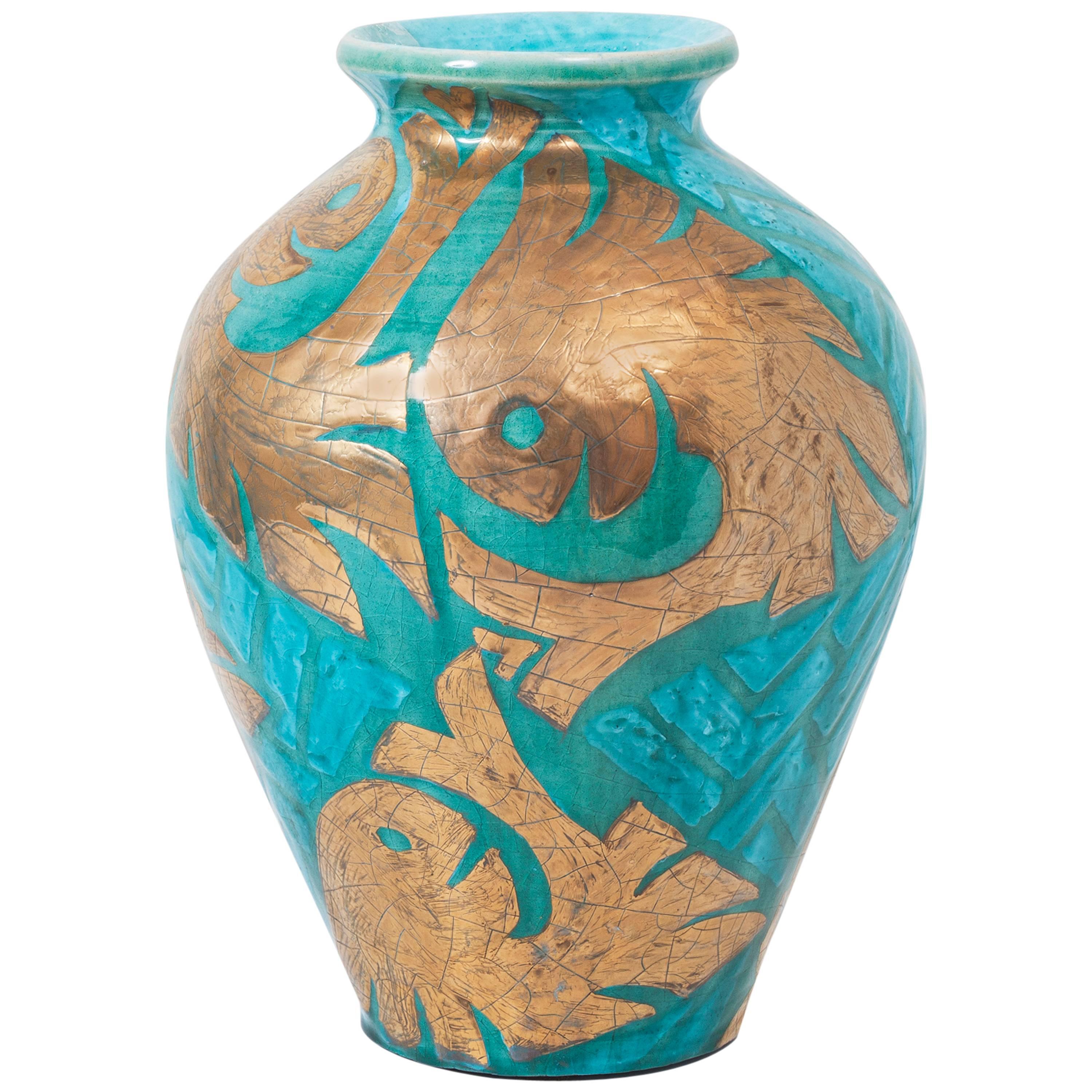 Cazaux Ceramic Vase Turquoise and Green For Sale