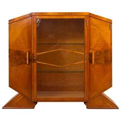 Antique 1920s Art Deco Satinwood Maple Display Cabinet