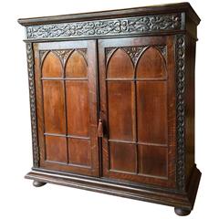 Antique Gothic Revival Oak Hall Bathroom Cupboard Victorian, 19th Century