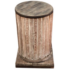 Round Fluted Wooden Pedestal with Scraped Paint