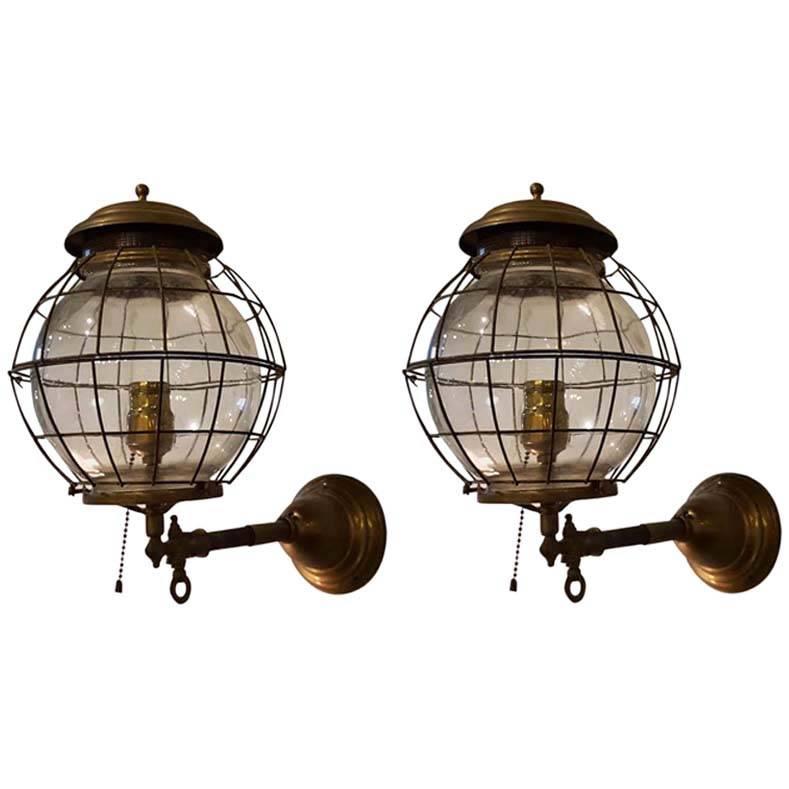 Pair of 19th Century Converted Wall Mount Gas Lamps