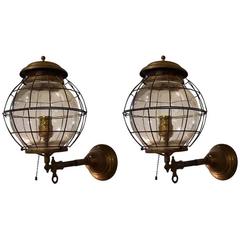 Pair of 19th Century Converted Wall Mount Gas Lamps