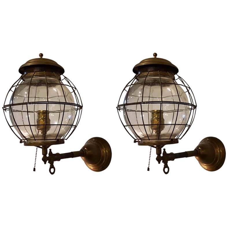 Pair of 19th Century Converted Wall Mount Gas Lamps at 1stdibs