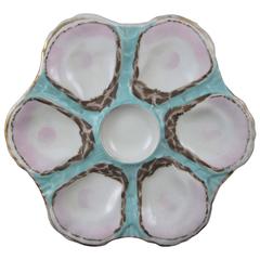 Antique French Porcelain Turquoise and Pink Oyster Plate