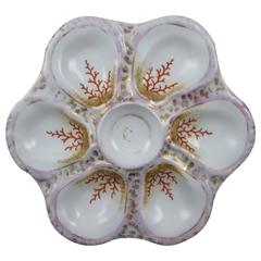 French Porcelain Lustre Coral Branch Oyster Plate