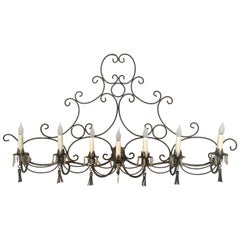 Long French Steel Six-Light Wall Sconce with Tassels and Glass Beads