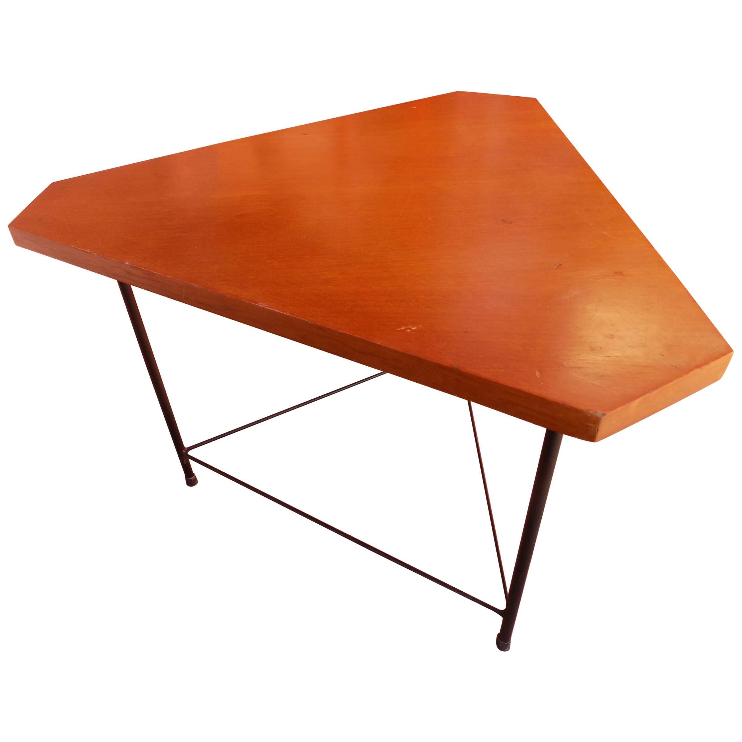Italian Triangular Wood and Steel Coffee Table, circa 1960 For Sale