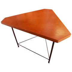Italian Triangular Wood and Steel Coffee Table, circa 1960