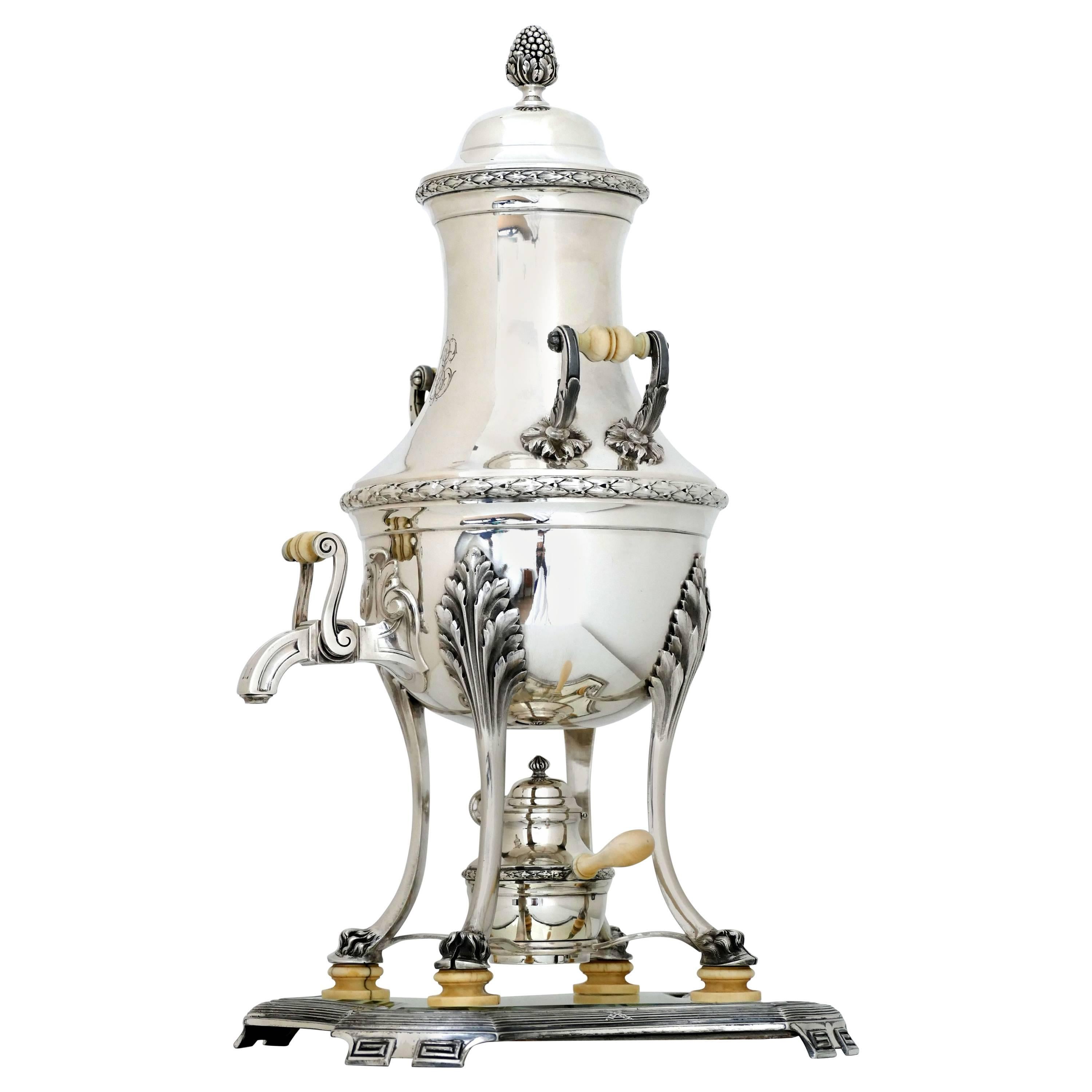 Tetard Majestic French Sterling Silver Louis XVI Samovar / Hot Water Urn