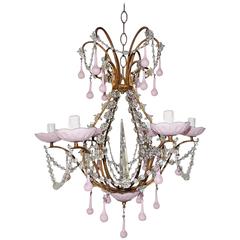 French Bubble Gum Pink Crystal Spear Chandelier