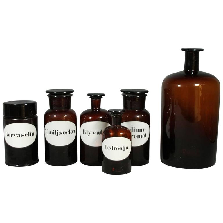 Collection of Vintage Amber Apothecary Glasses, Bottles at 1stDibs