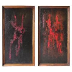 Pair of Abstract Oil Paintings Signed Arthur Fielder, 1965