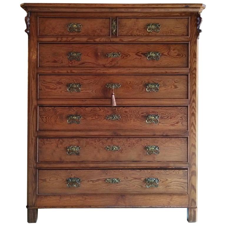 Antique Chest Of Drawers Dresser Tallboy Pine Victorian 19th