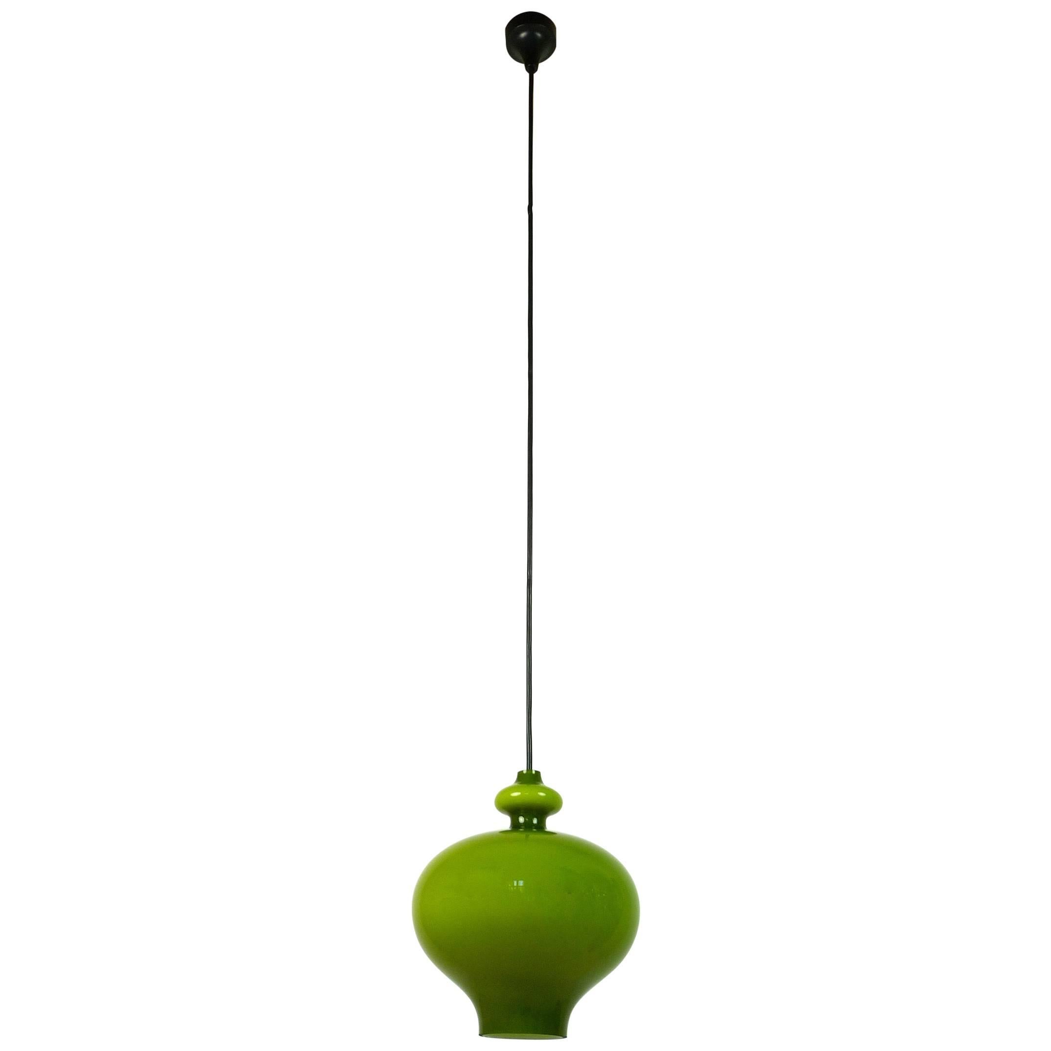 Green Pendant Lamp of Handblown Glass by Holmegaard for Staff, Germany, 1960s