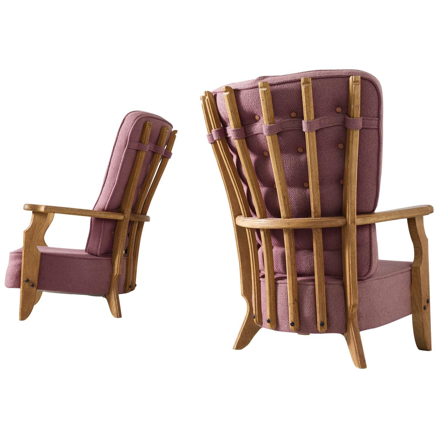 Guillerme et Chambron Pair of High Back Lounge Chairs