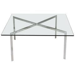 Barcelona Style Table in Chromed Steel and Glass