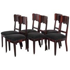 Set of Six French Art Deco Rosewood Veneered Side Chairs