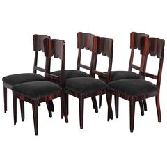 Set of Six French Art Deco Rosewood Veneered Side Chairs 4