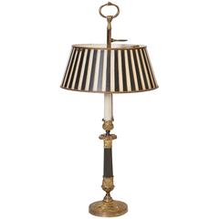 French Charles X Bronze Column Lamp with Tole Shade