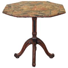 19th Century French Octagonal Tilt-Top Table with Petit Point