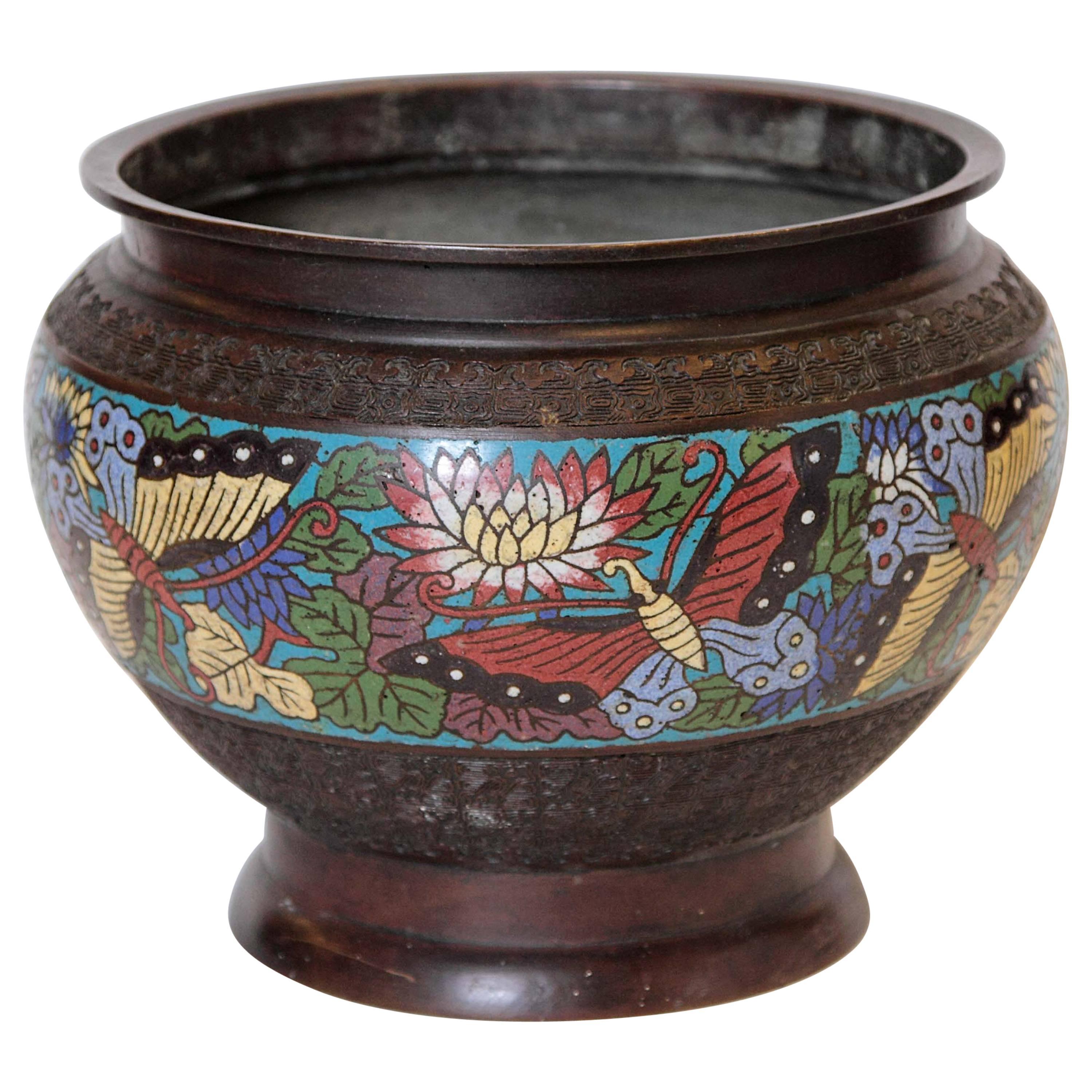 19th Century Cloisonné Footed Jardiniere For Sale