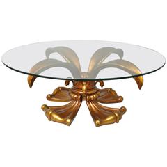 Vintage Hollywood Regency Gold Lotus Lily Round Coffee Table 8